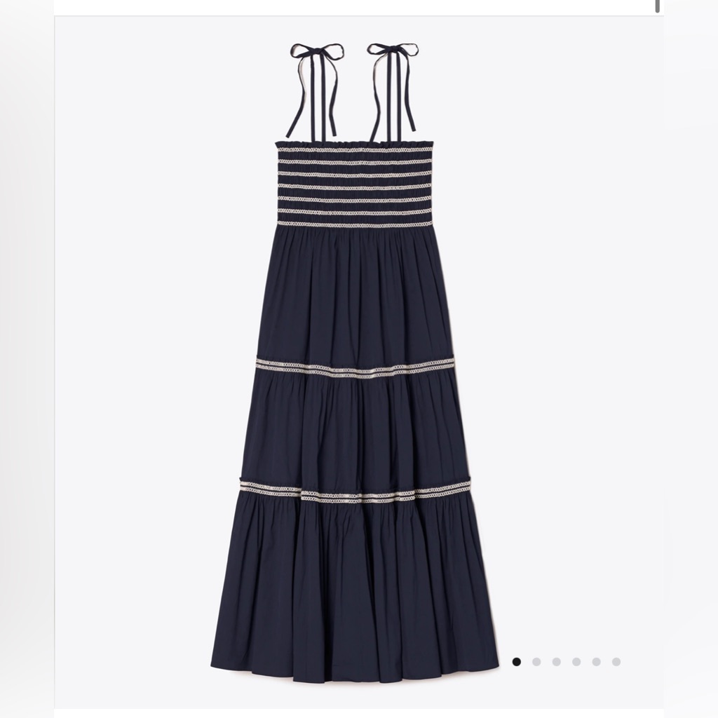 Tory Burch Smocked Skirt / Dress Shoulder Tie Straps - Sz Xs - Navy